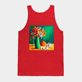 Cute Abstract Flowers in a Green Vase Still Life Painting Tank Top